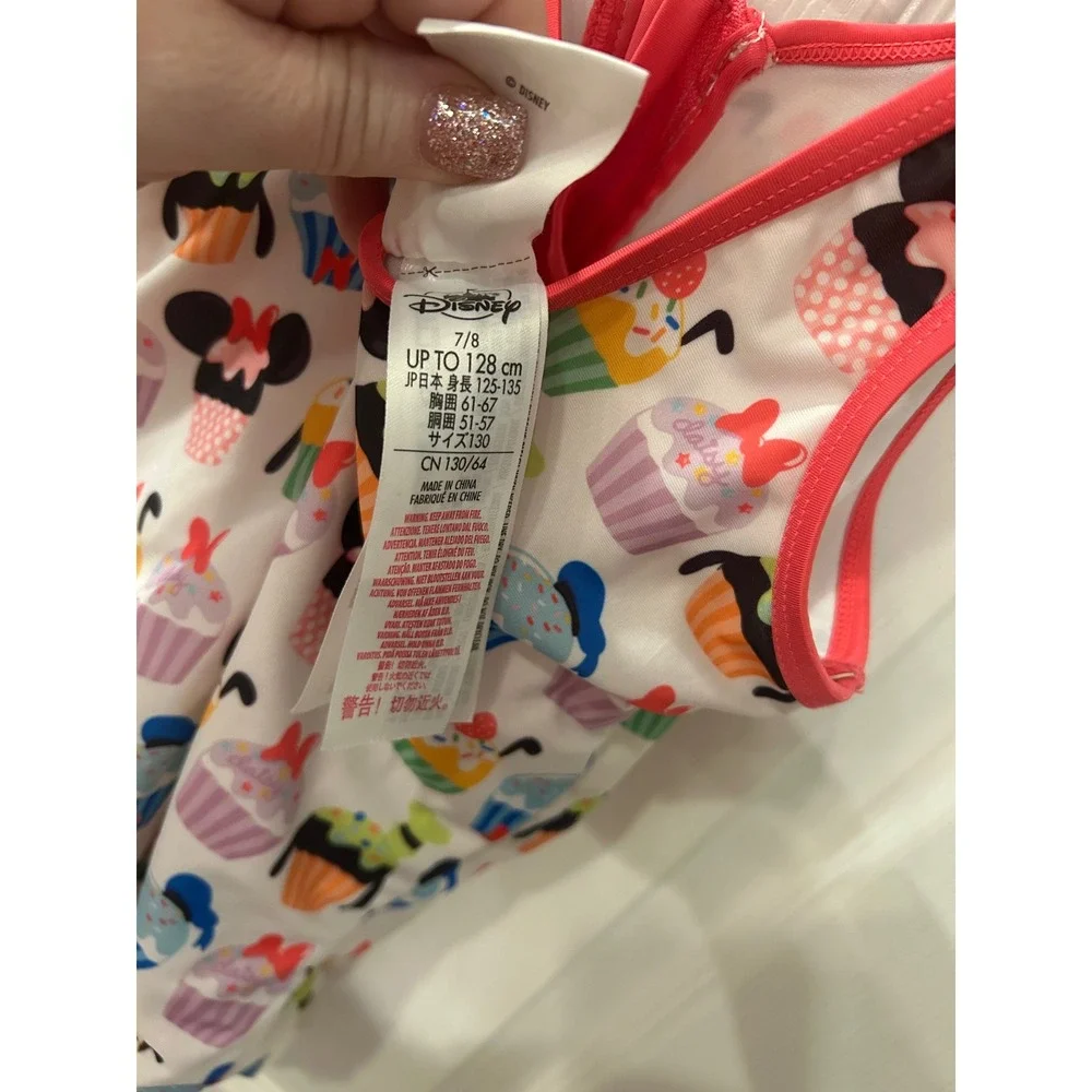 Disney‎ parks Swimsuit White Mickey Minnie Cupcake Print One Piece Zip bin B